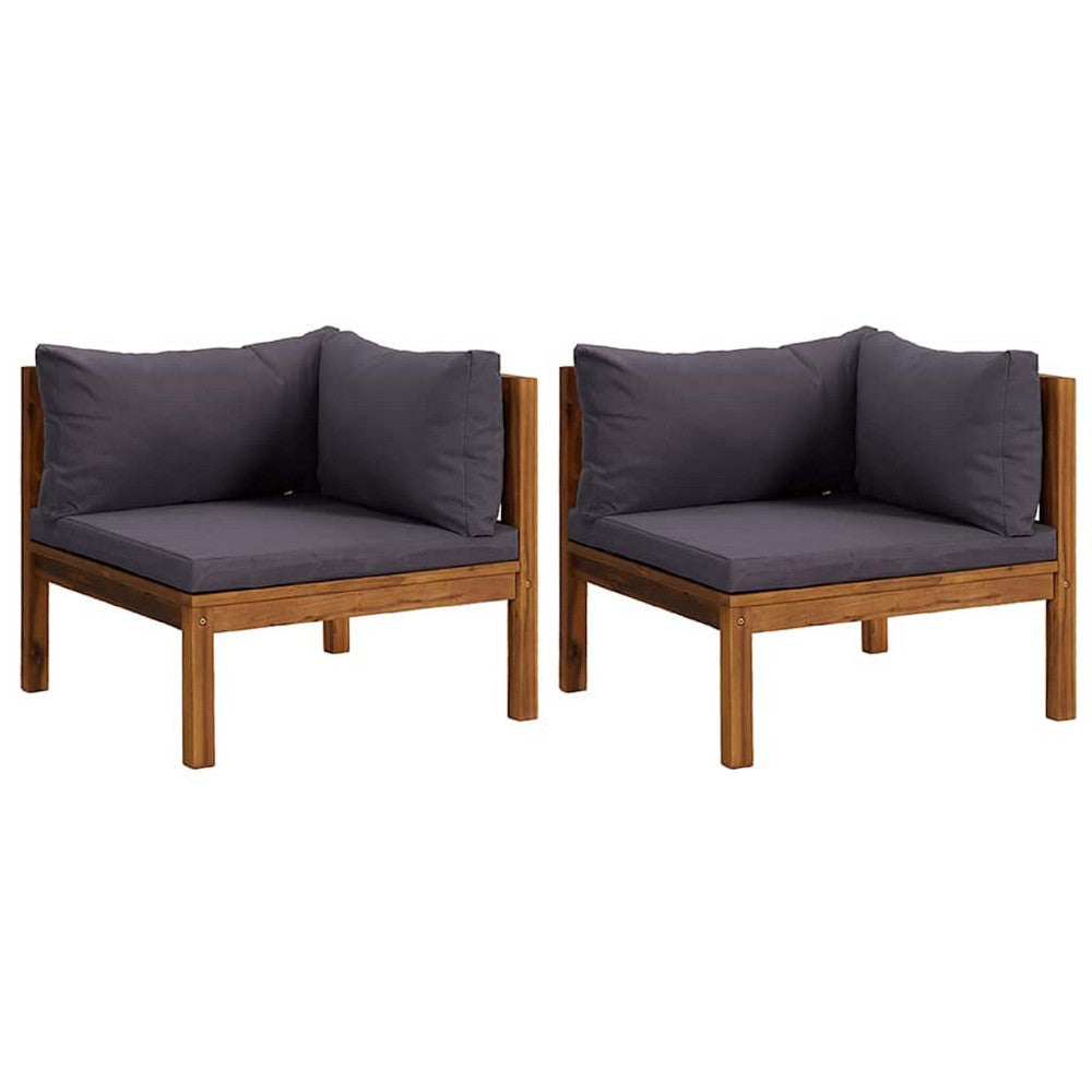 Linzy Outdoor Corner Sofa | Charcoal Gray Polyester | Brown Wood | 27’’ BM339768