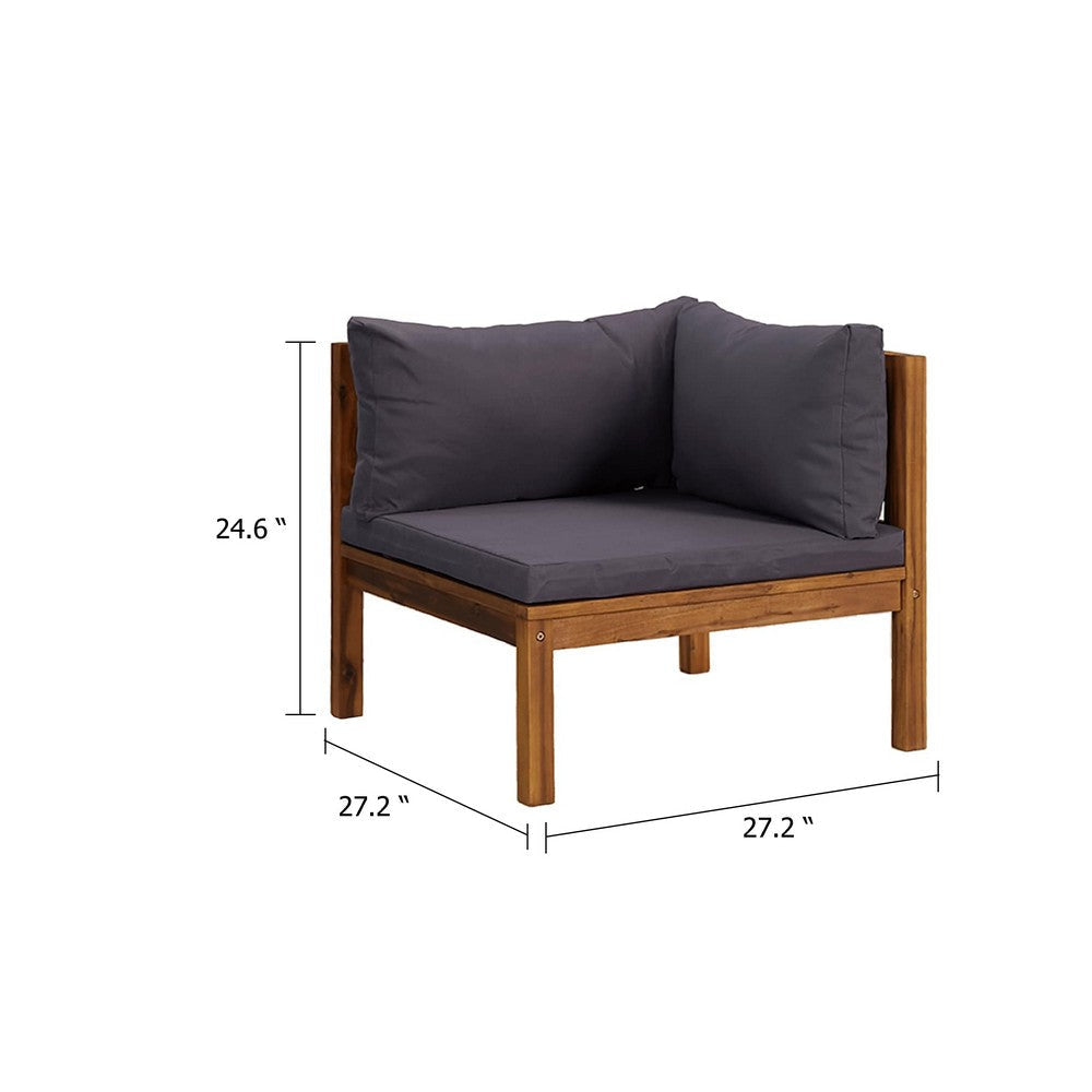 Linzy Outdoor Corner Sofa | Charcoal Gray Polyester | Brown Wood | 27’’ BM339768