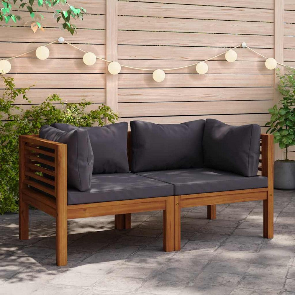 Linzy Outdoor Corner Sofa | Charcoal Gray Polyester | Brown Wood | 27"