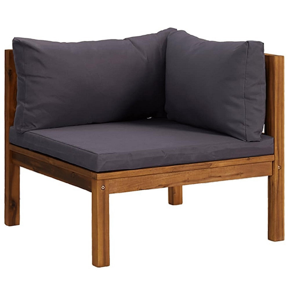 Linzy Outdoor Corner Sofa | Dim Gray Polyester | Brown Wood | 27’’ BM339769