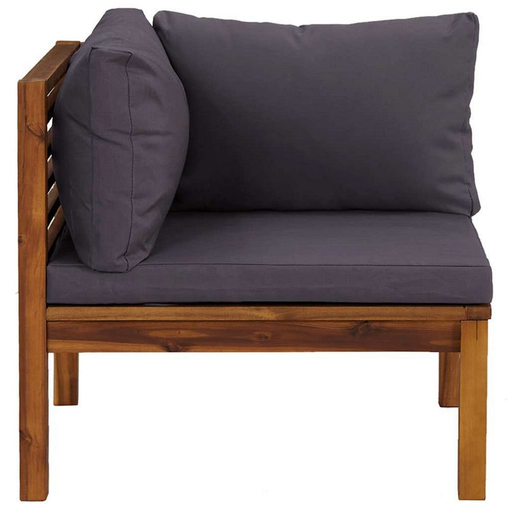 Linzy Outdoor Corner Sofa | Dim Gray Polyester | Brown Wood | 27’’ BM339769