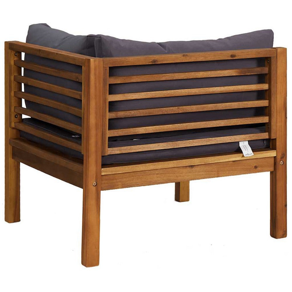 Linzy Outdoor Corner Sofa | Dim Gray Polyester | Brown Wood | 27’’ BM339769