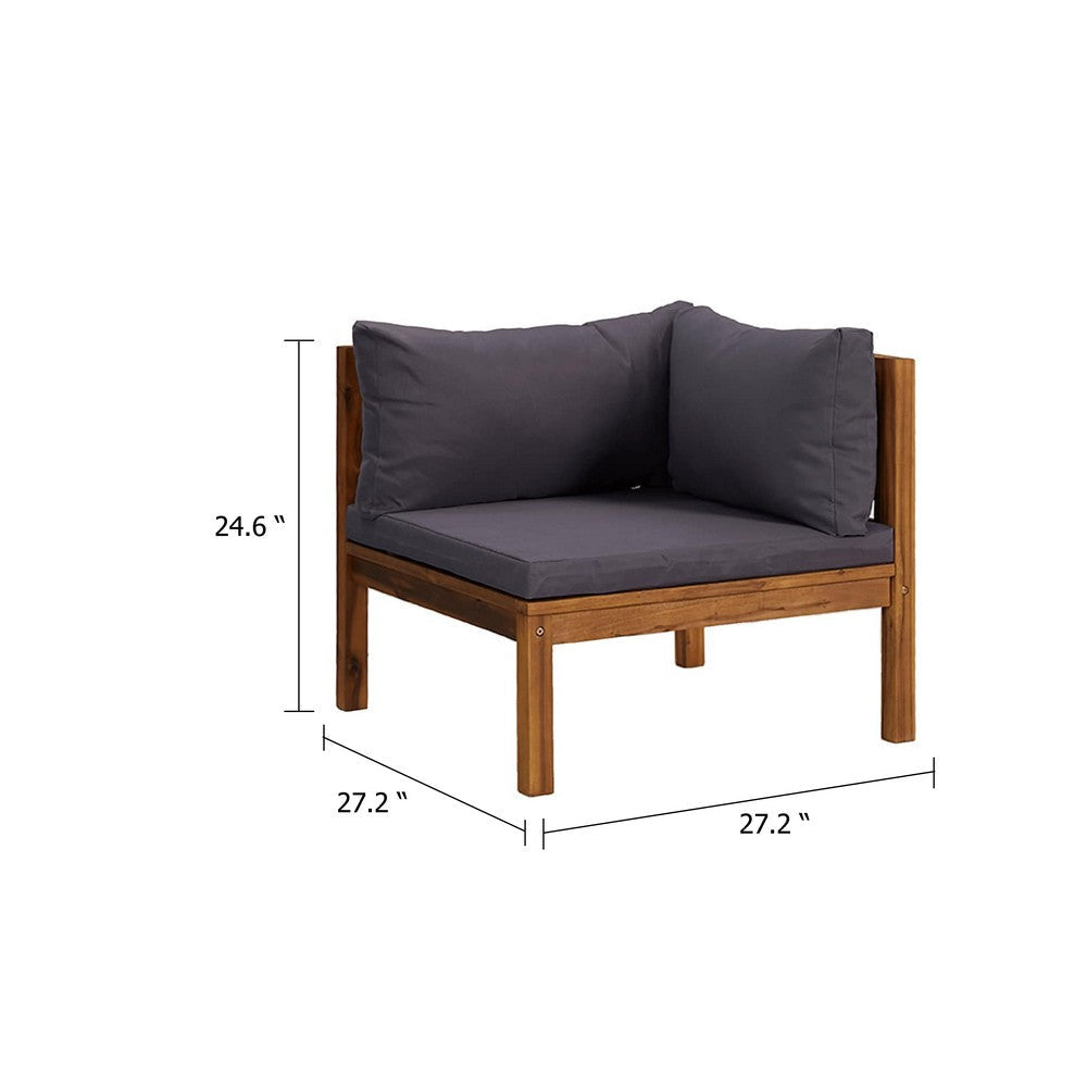Linzy Outdoor Corner Sofa | Dim Gray Polyester | Brown Wood | 27’’ BM339769