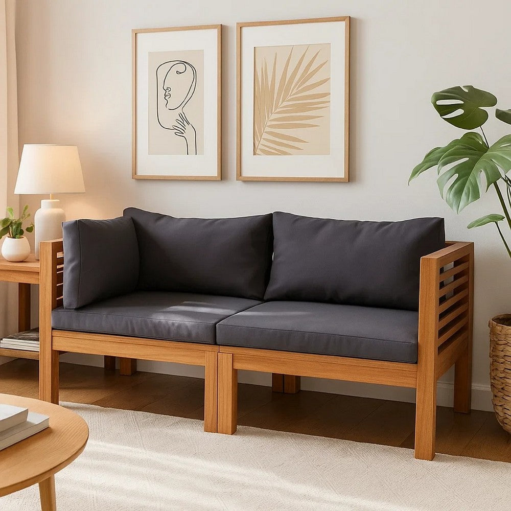 Linzy Outdoor Corner Sofa | Dim Gray Polyester | Brown Wood | 27"