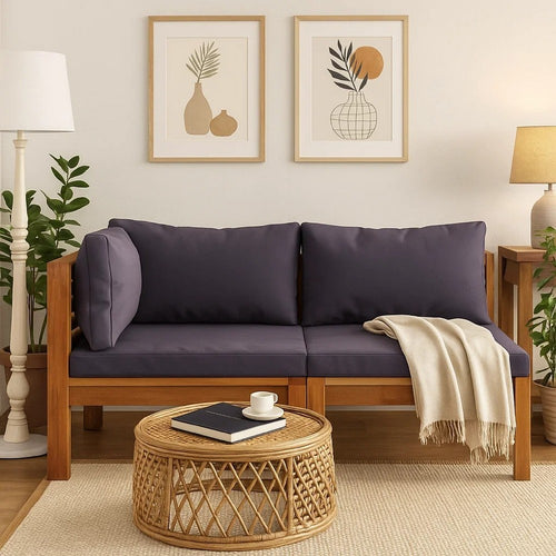 Linzy Outdoor Corner Sofa | Dim Gray Polyester | Brown Wood | 27"