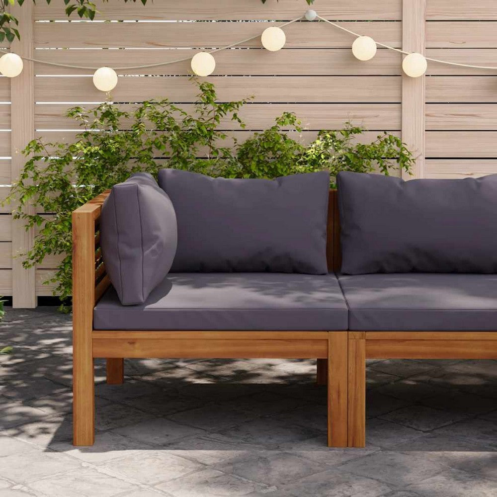 Linzy Outdoor Corner Sofa | Dim Gray Polyester | Brown Wood | 27"