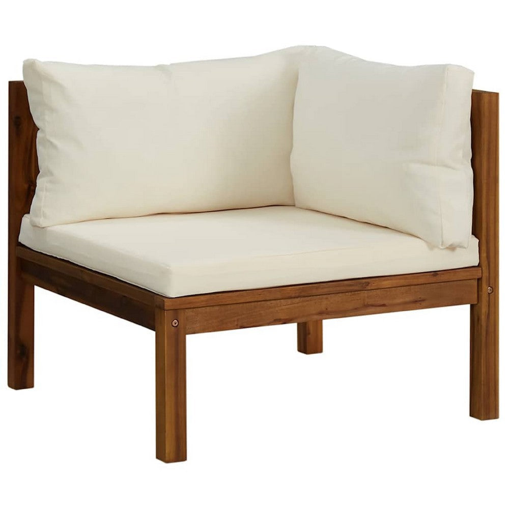 Linzy Outdoor Corner Sofa | Cream Polyester | Brown Acacia Wood | 27’’ BM339770
