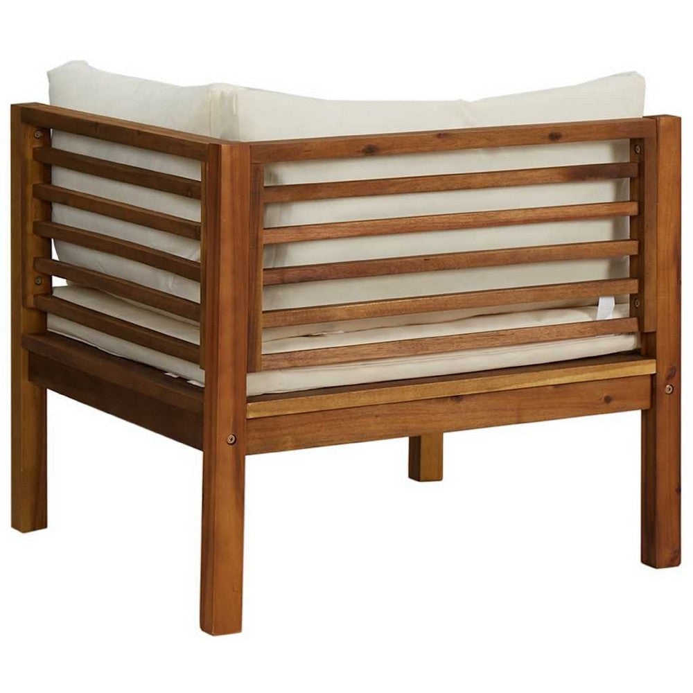 Linzy Outdoor Corner Sofa | Cream Polyester | Brown Acacia Wood | 27’’ BM339770
