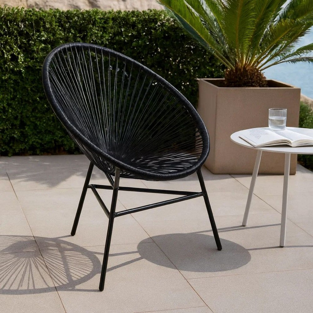 Outdoor Chair | Black Poly Rattan | Powder Coated Steel | Round Shape