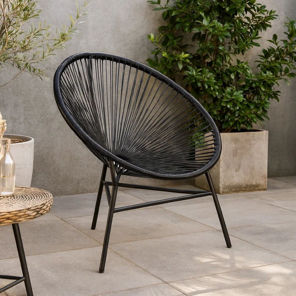 Outdoor Chair | Black Poly Rattan | Powder Coated Steel | Round Shape