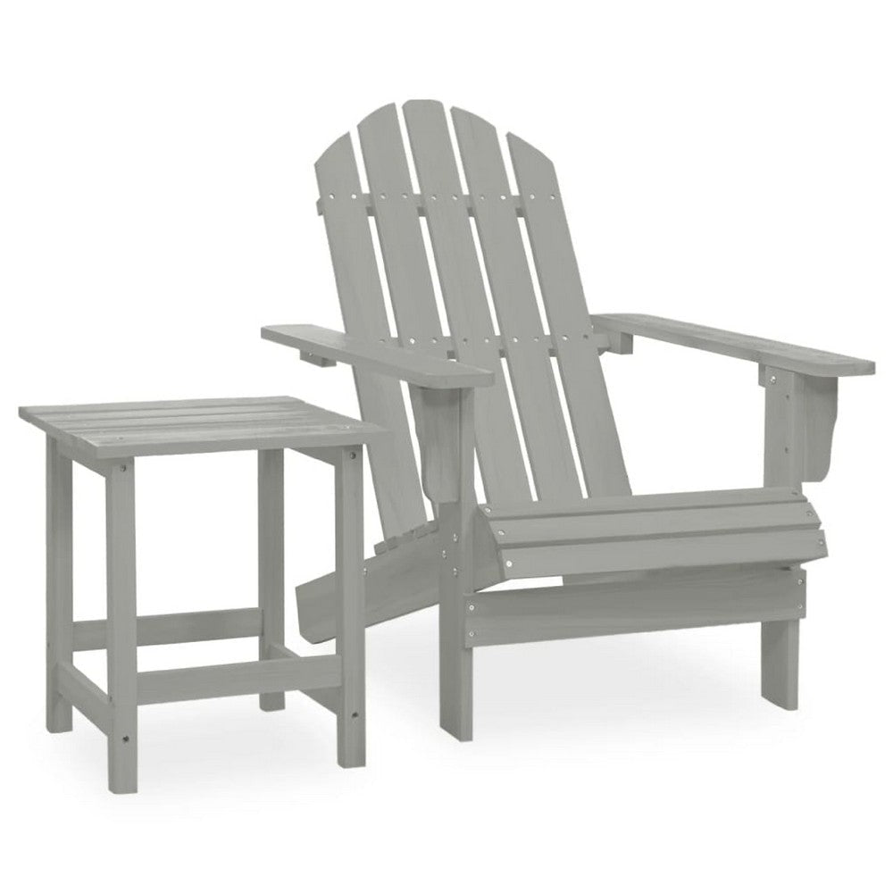 Neena 2pc Outdoor Adirondack Chair & Side Table | Slatted Gray Firwood