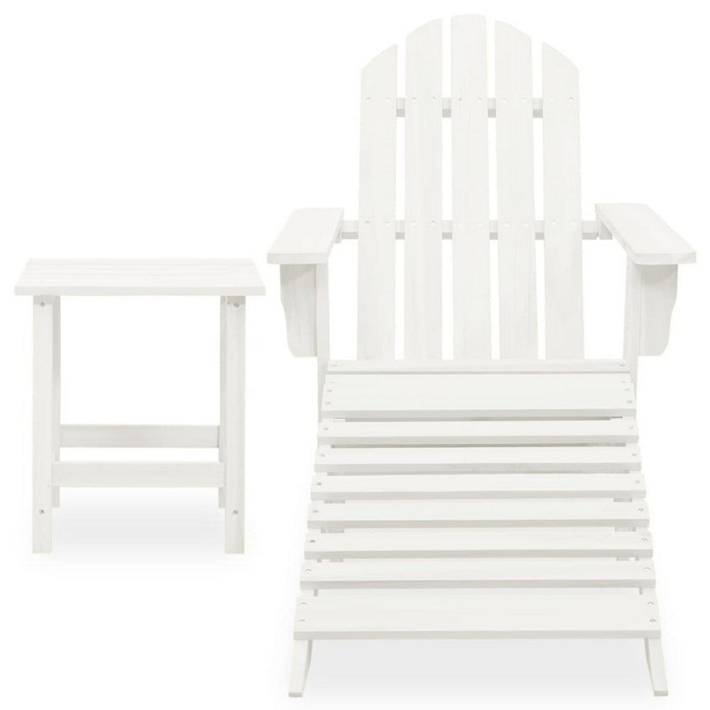 Neena 3pc Outdoor Adirondack Chair Set | White Wood | Table & Ottoman BM339773