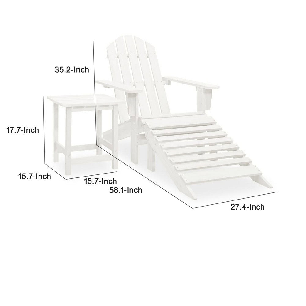 Neena 3pc Outdoor Adirondack Chair Set | White Wood | Table & Ottoman BM339773