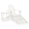 Neena 3pc Outdoor Adirondack Chair Set | White Wood | Table & Ottoman