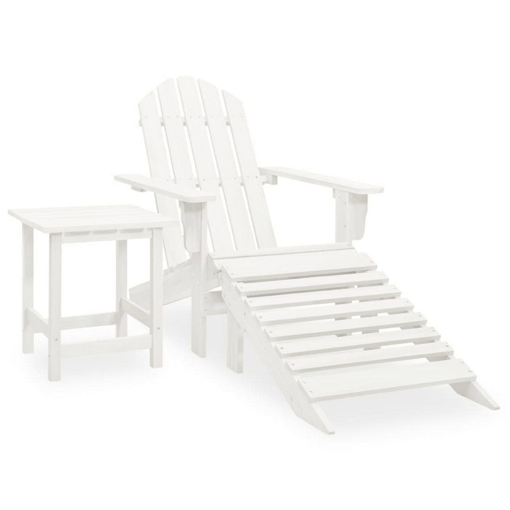 Neena 3pc Outdoor Adirondack Chair Set | White Wood | Table & Ottoman