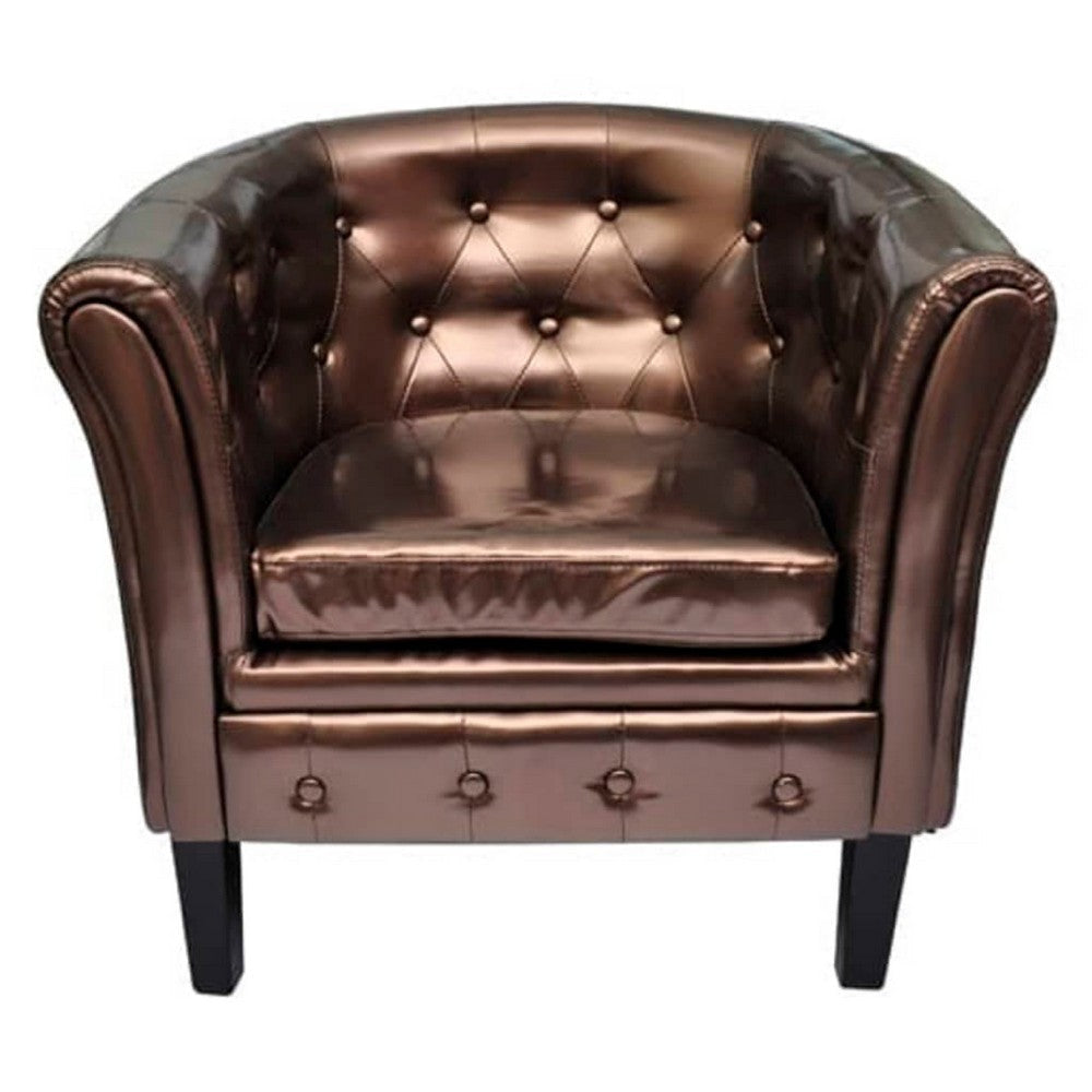 Deina Armchair | Tufted Shiny Brown Faux Leather | Black Wood Legs BM339774