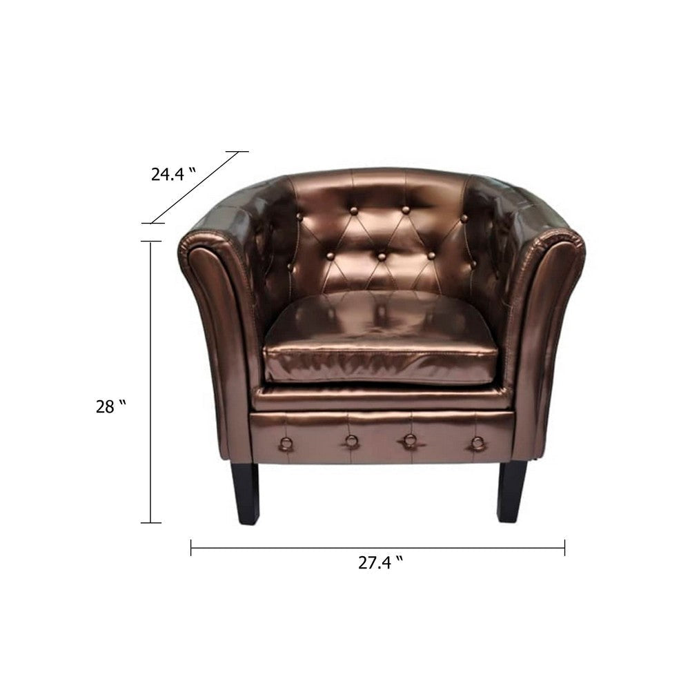 Deina Armchair | Tufted Shiny Brown Faux Leather | Black Wood Legs BM339774