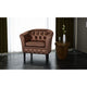 Deina Armchair | Tufted Shiny Brown Faux Leather | Black Wood Legs