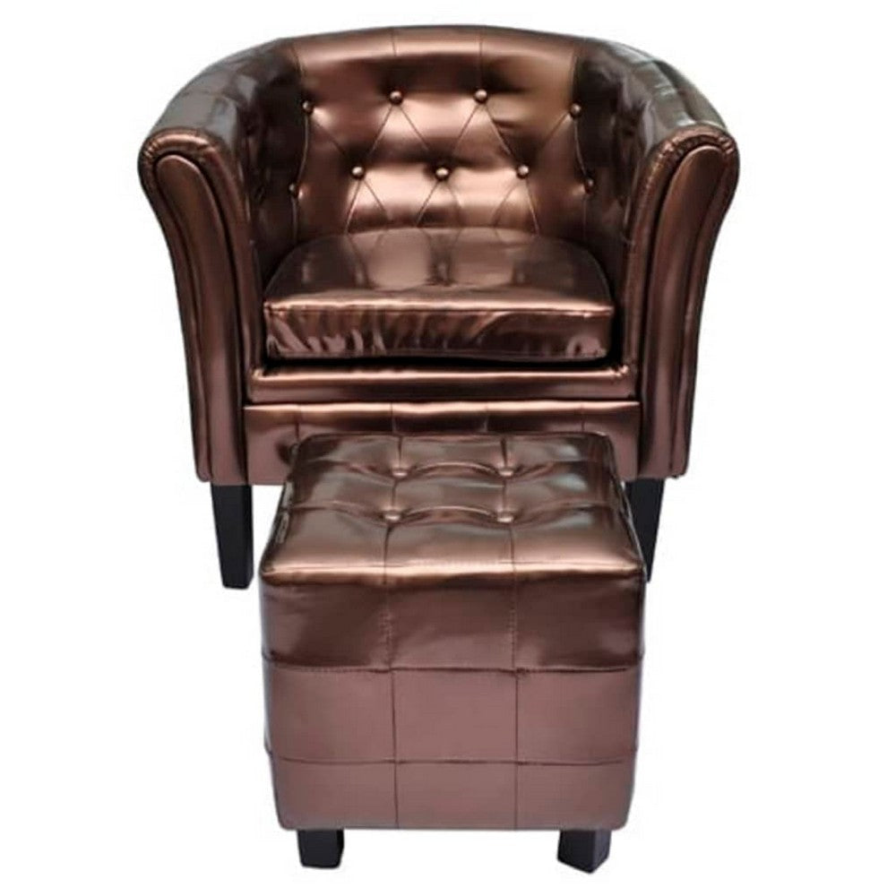 Deina 2pc Armchair & Footstool Set | Brown Faux Leather | Black Wood BM339775
