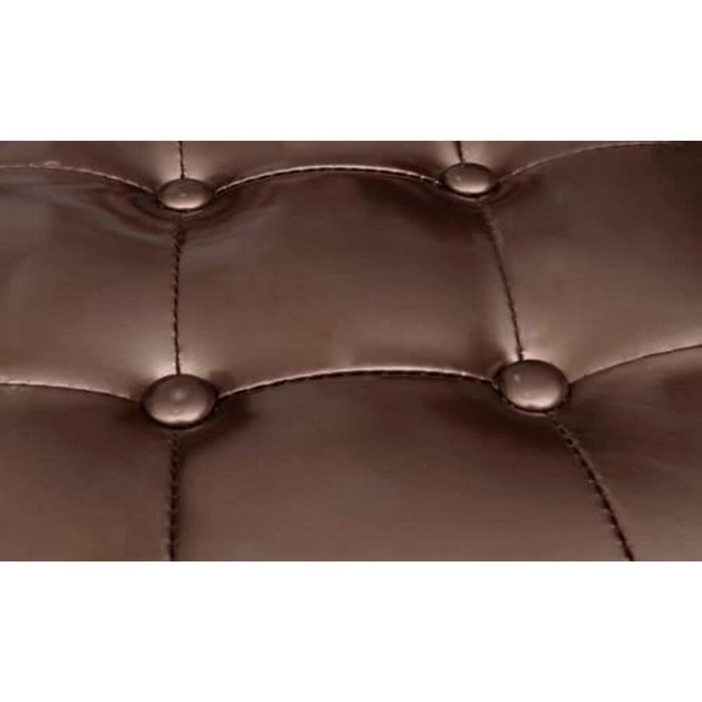 Deina 2pc Armchair & Footstool Set | Brown Faux Leather | Black Wood BM339775