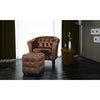 Deina 2pc Armchair & Footstool Set | Brown Faux Leather | Black Wood