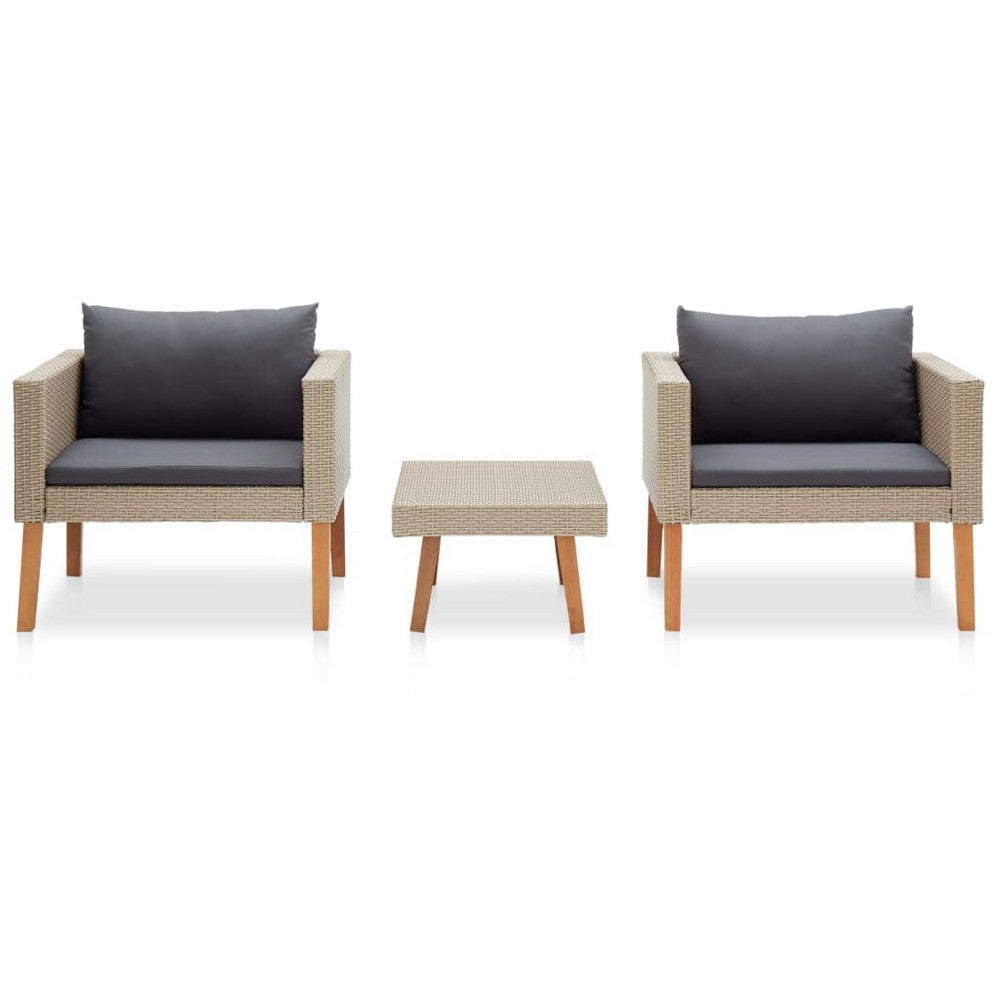 Keina Garden Furniture Set | 2 Chairs & Table | Beige Poly Rattan | Gray BM339777
