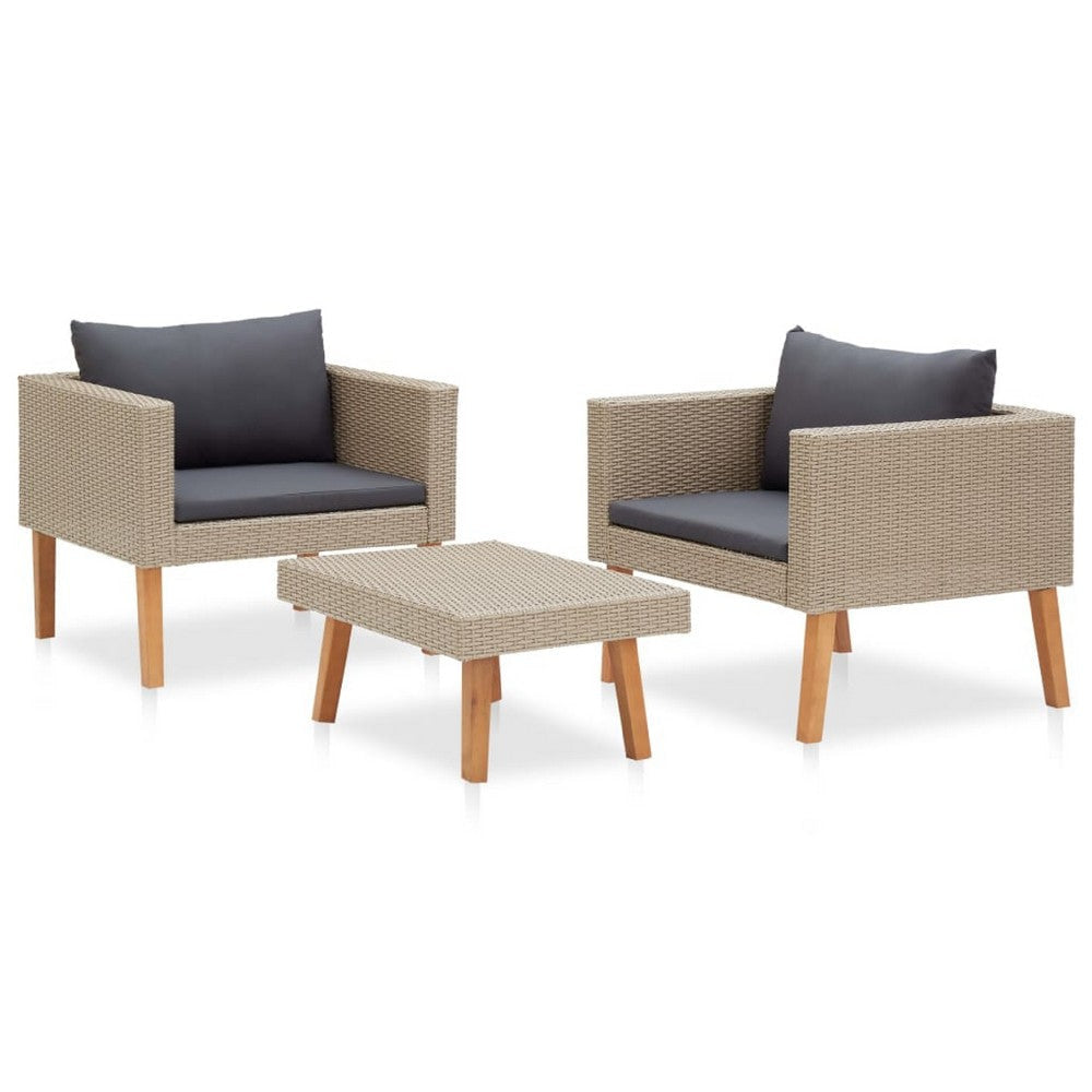Keina Garden Furniture Set | 2 Chairs & Table | Beige Poly Rattan | Gray BM339777