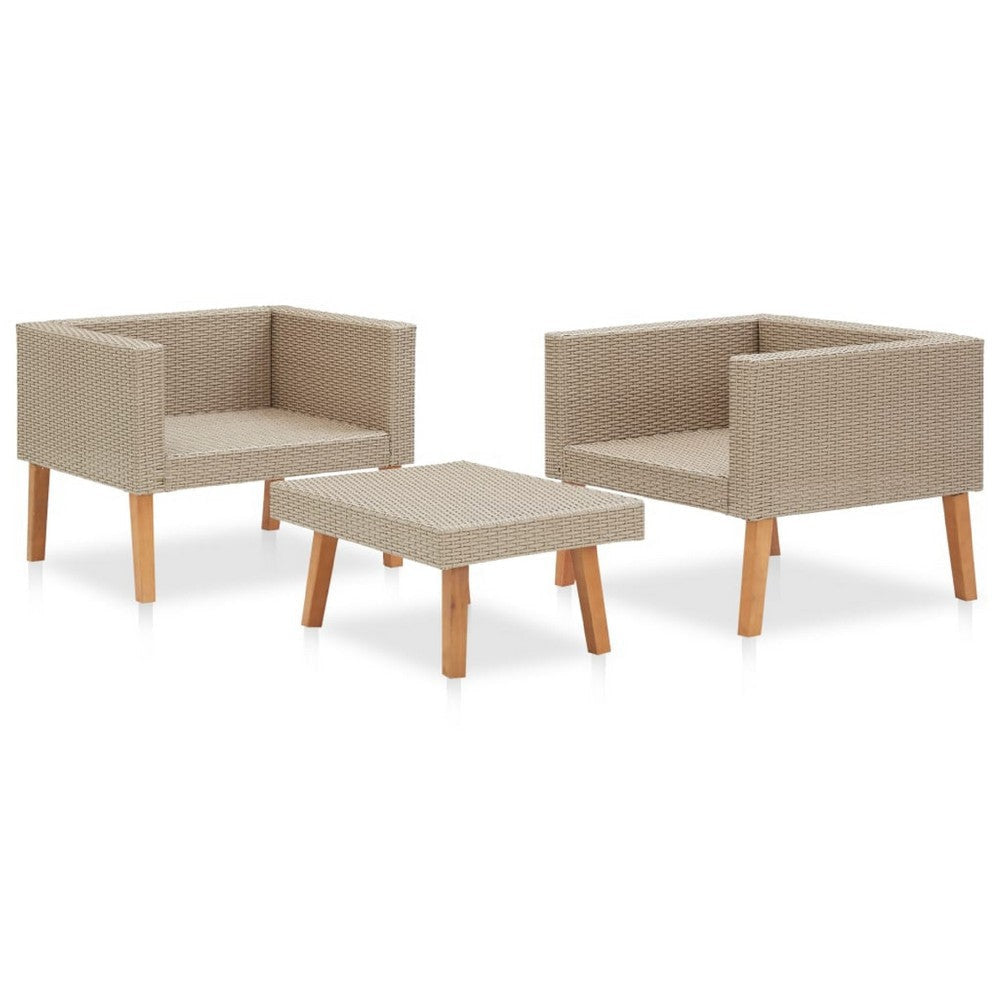 Keina Garden Furniture Set | 2 Chairs & Table | Beige Poly Rattan | Gray BM339777