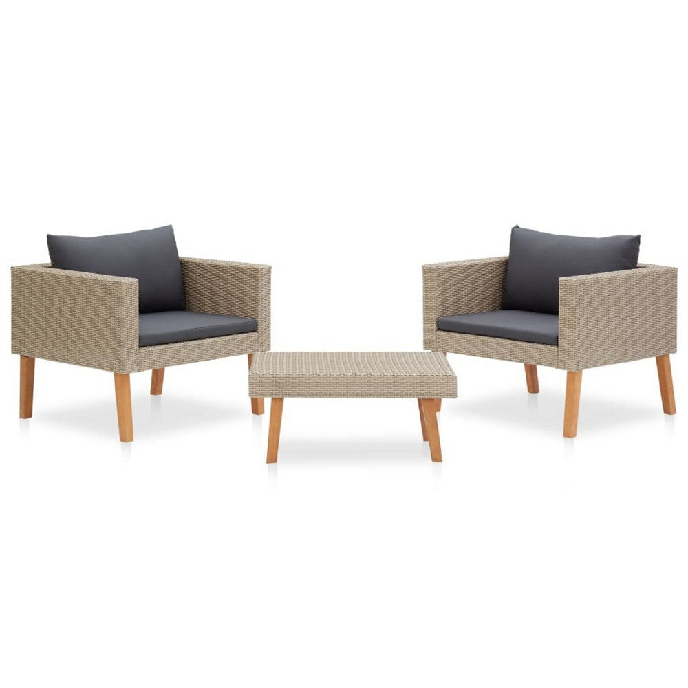Keina Garden Furniture Set | 2 Chairs & Table | BeigeÂ Poly Rattan | Gray
