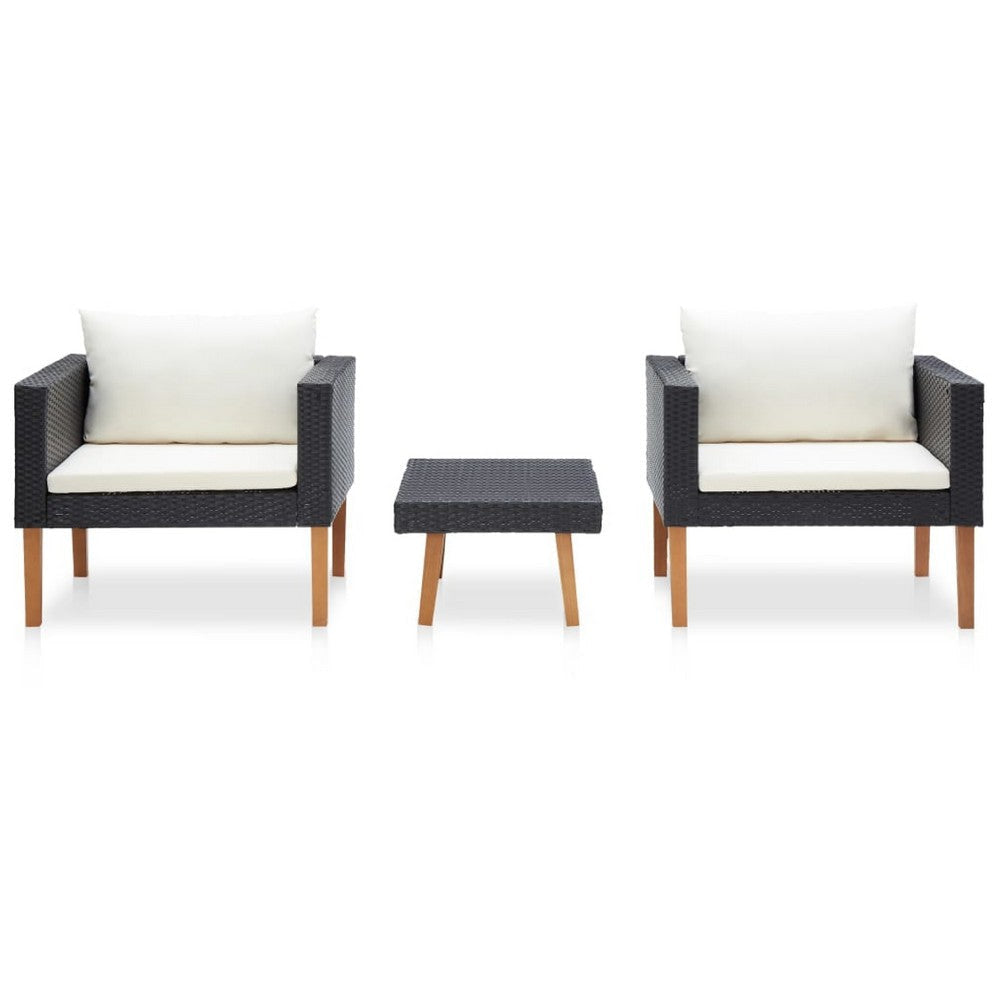 Keina Garden Furniture Set | 2 Chairs & Table | Black Poly Rattan | Cream BM339778