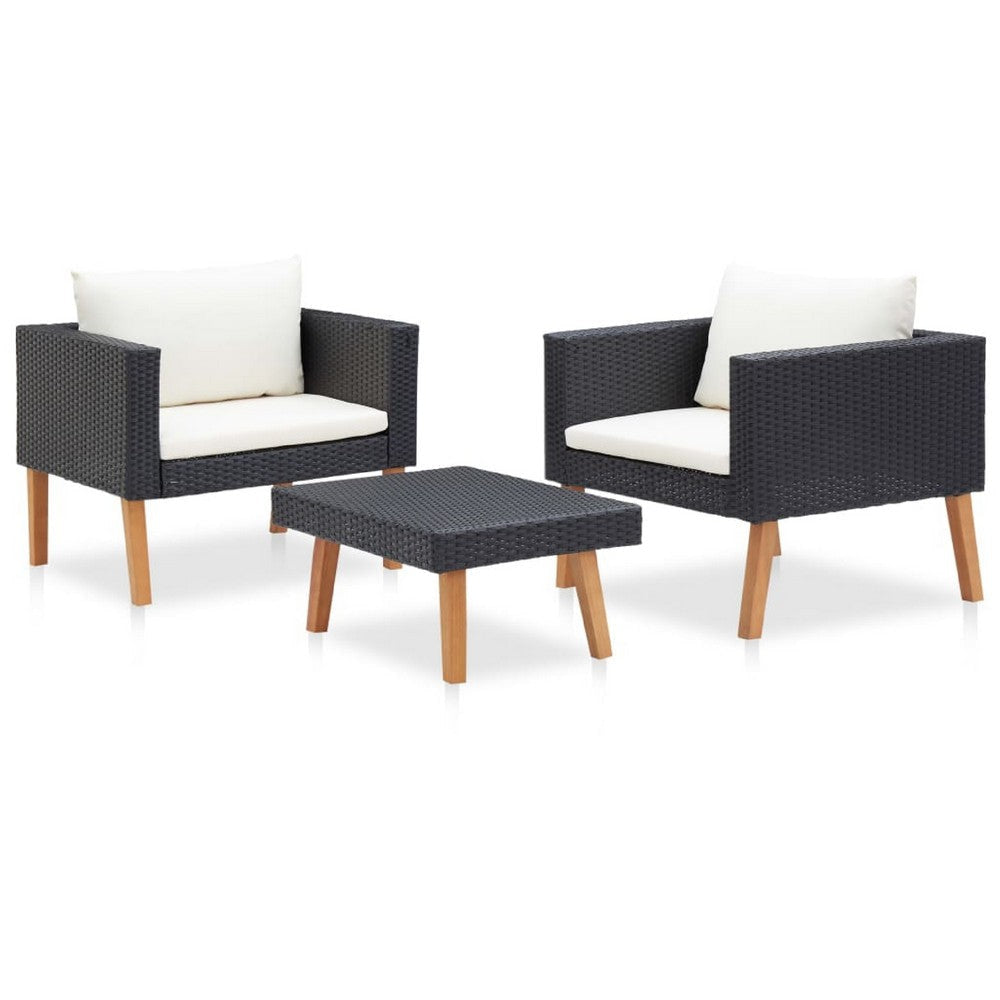 Keina Garden Furniture Set | 2 Chairs & Table | Black Poly Rattan | Cream BM339778