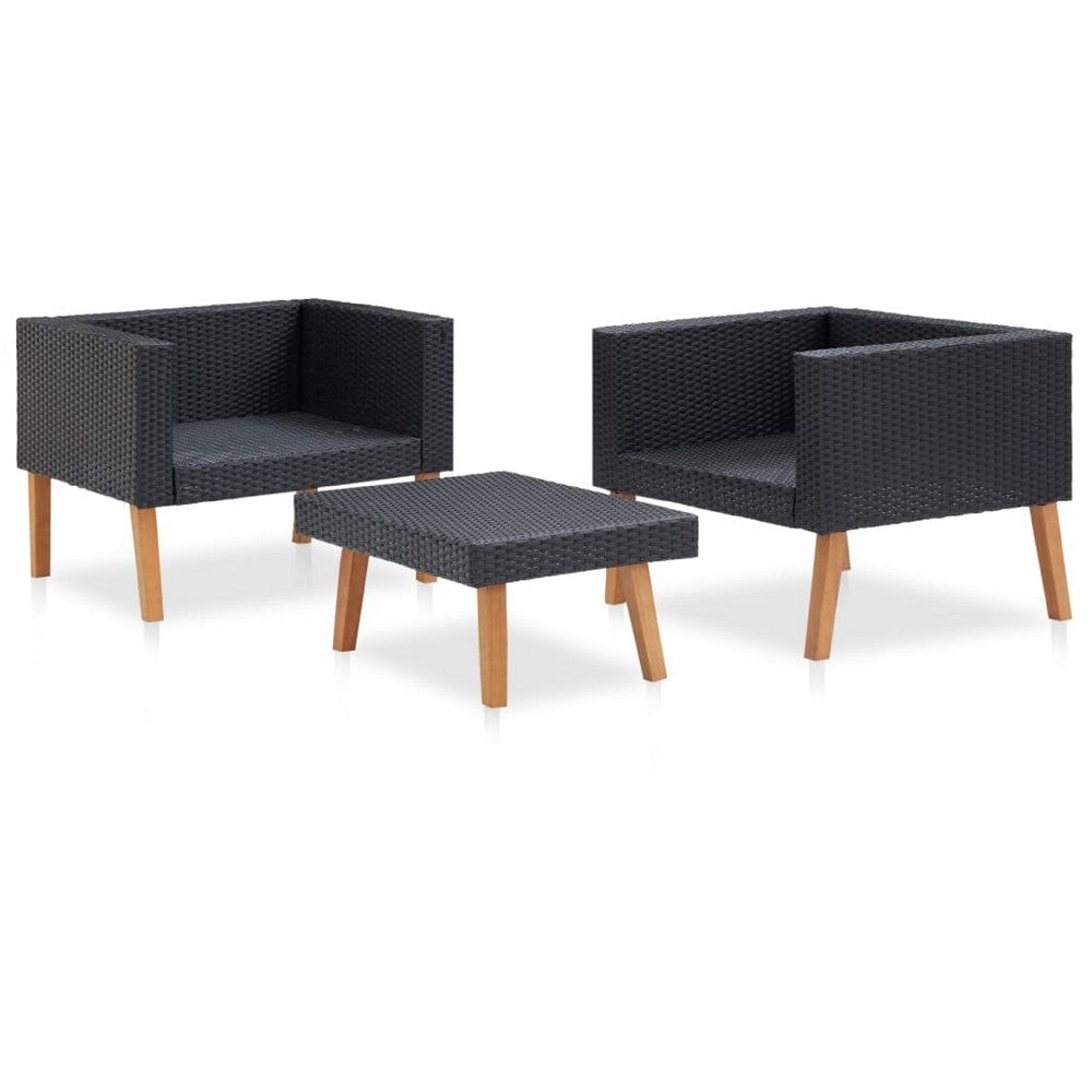Keina Garden Furniture Set | 2 Chairs & Table | Black Poly Rattan | Cream BM339778