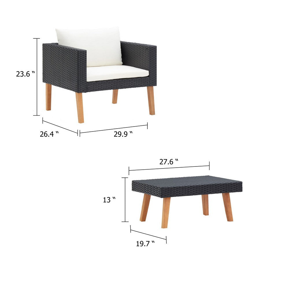 Keina Garden Furniture Set | 2 Chairs & Table | Black Poly Rattan | Cream BM339778