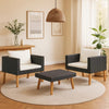 Keina Garden Furniture Set | 2 Chairs & Table | Black Poly Rattan | Cream