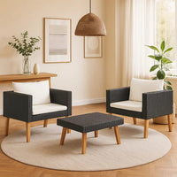 Keina Garden Furniture Set | 2 Chairs & Table | Black Poly Rattan | Cream