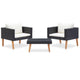 Keina Garden Furniture Set | 2 Chairs & Table | Black Poly Rattan | Cream