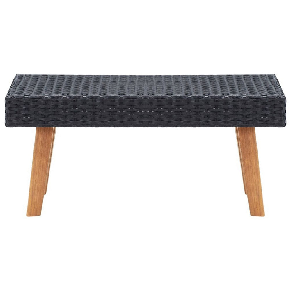 Keina Outdoor Coffee Table | Black Faux Rattan | Brown Wood | Square 28’’ BM339779