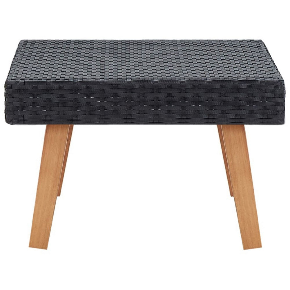 Keina Outdoor Coffee Table | Black Faux Rattan | Brown Wood | Square 28’’ BM339779
