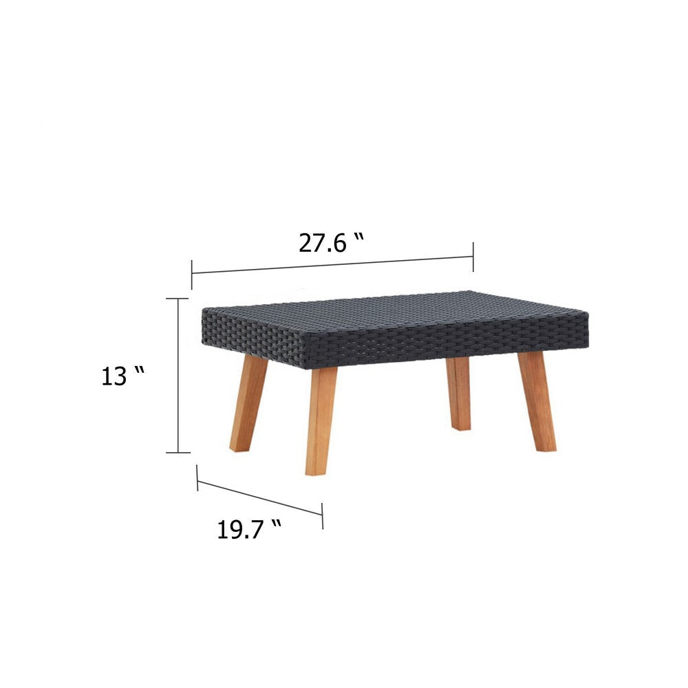 Keina Outdoor Coffee Table | Black Faux Rattan | Brown Wood | Square 28’’ BM339779