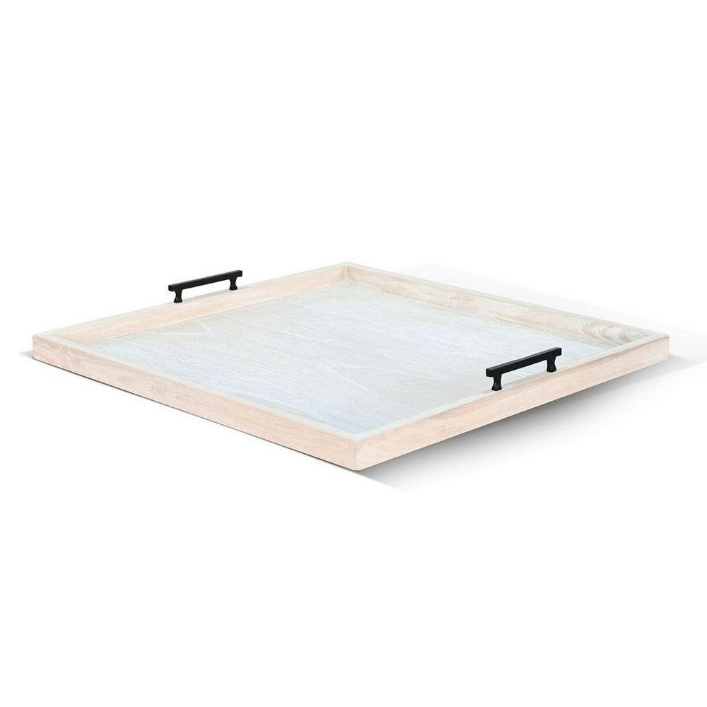 Yela Decorative Tray | 27x27" Square w Black Handles | Natural Brown