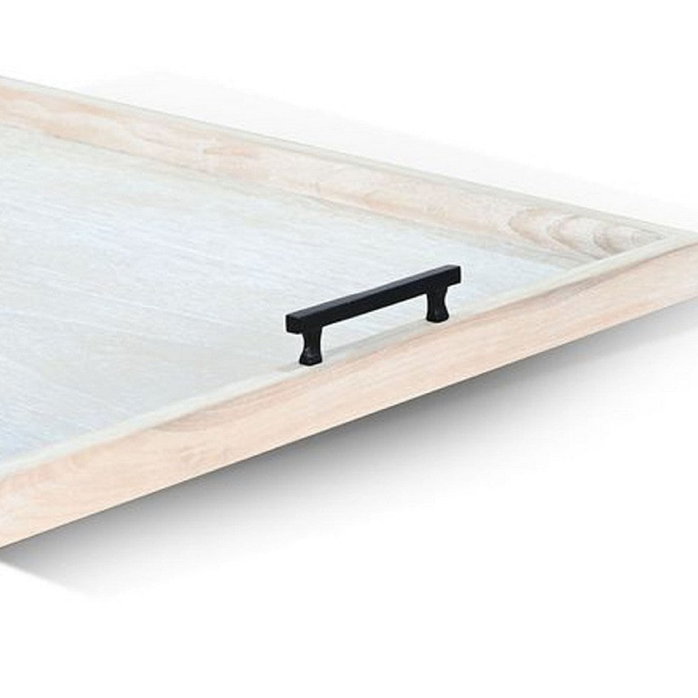 Yela Decorative Tray | 27x27’’ Square w Black Handles | Natural Brown