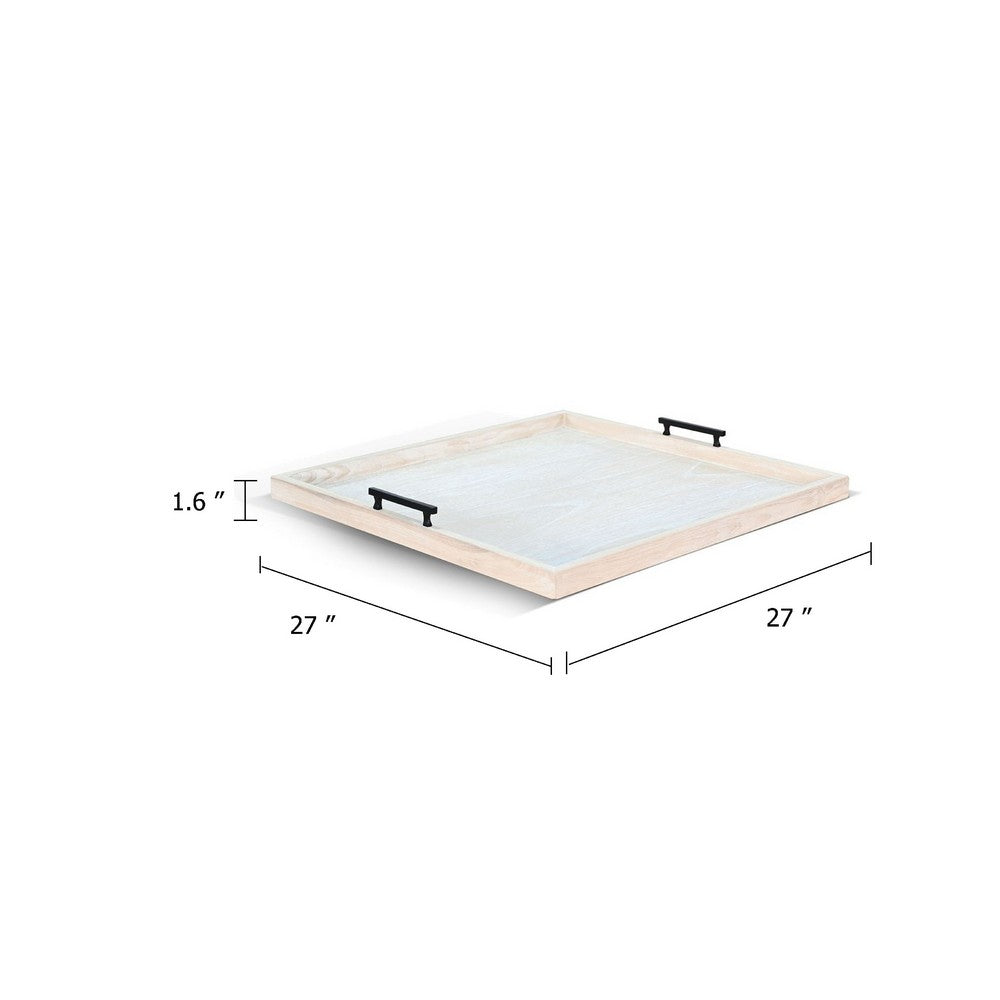 Yela Decorative Tray | 27x27" Square w Black Handles | Natural Brown