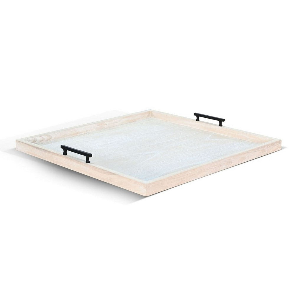 Yela Decorative Tray | 27x27" Square w Black Handles | Natural Brown