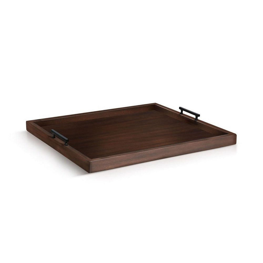 Yela Decorative Tray | 27x27 Square w Black Handles | Dark Brown