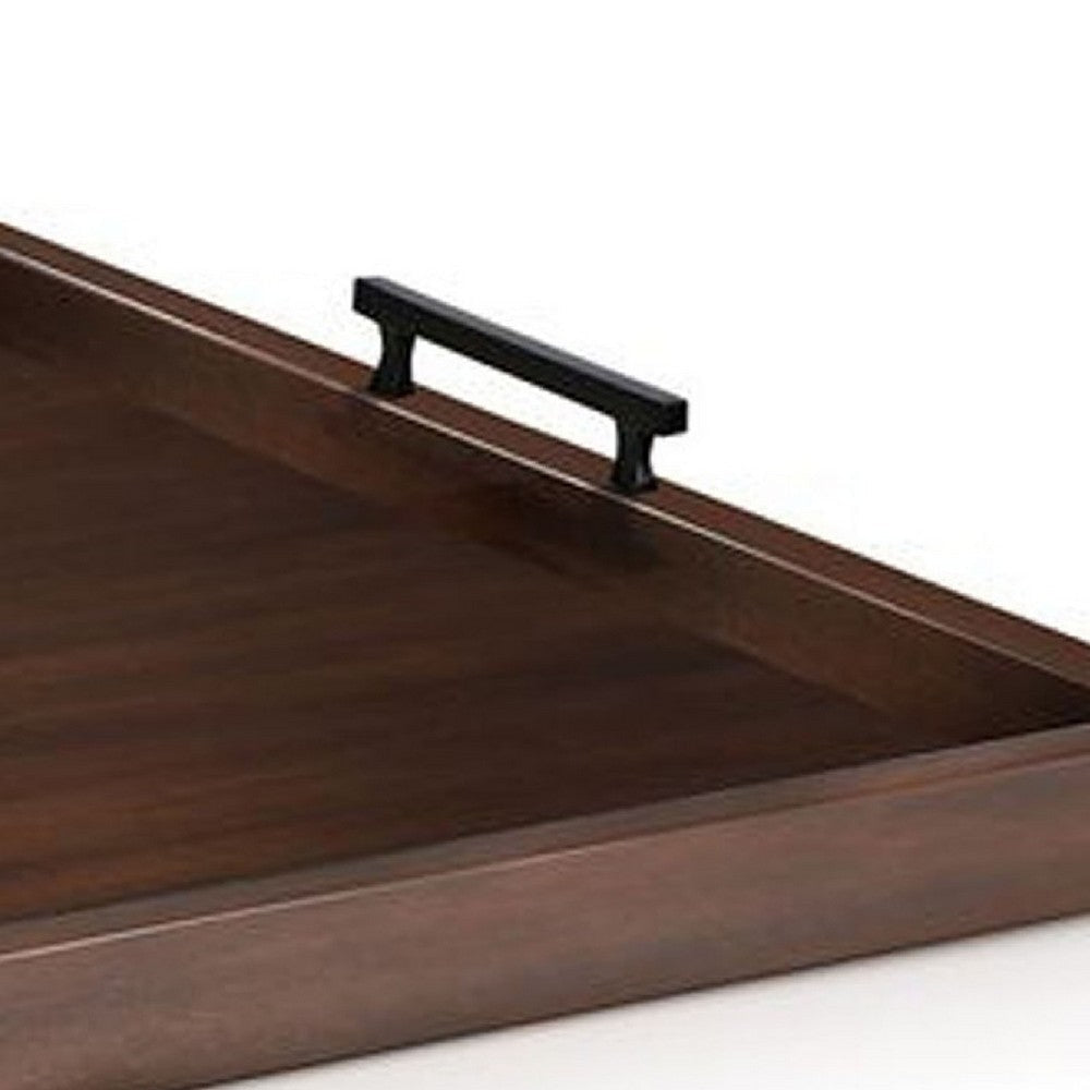 Yela Decorative Tray | 27x27 Square w Black Handles | Dark Brown