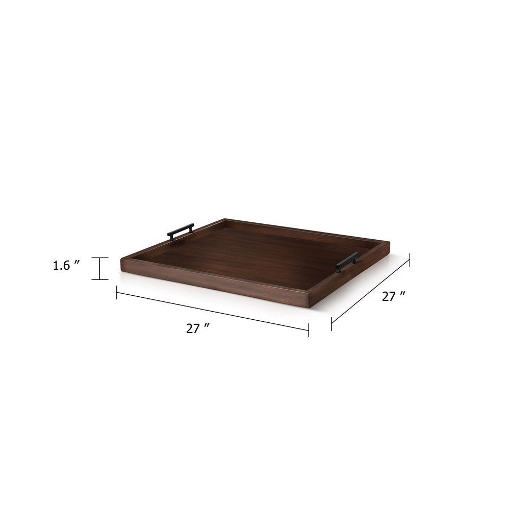 Yela Decorative Tray | 27x27 Square w Black Handles | Dark Brown