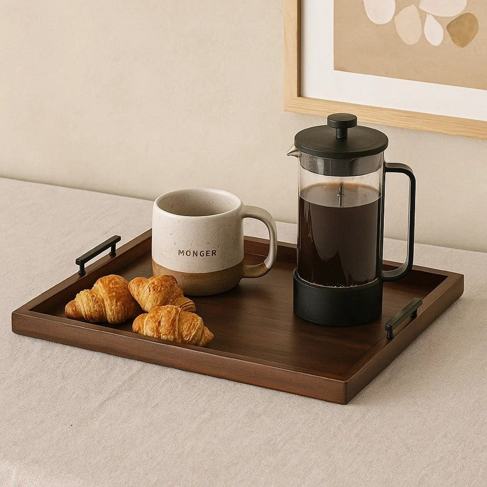 Yela Decorative Tray | 27x27 Square w Black Handles | Dark Brown