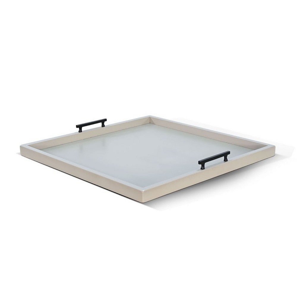 Yela Decorative Tray |27x27 Square w Black Handles | Light Gray