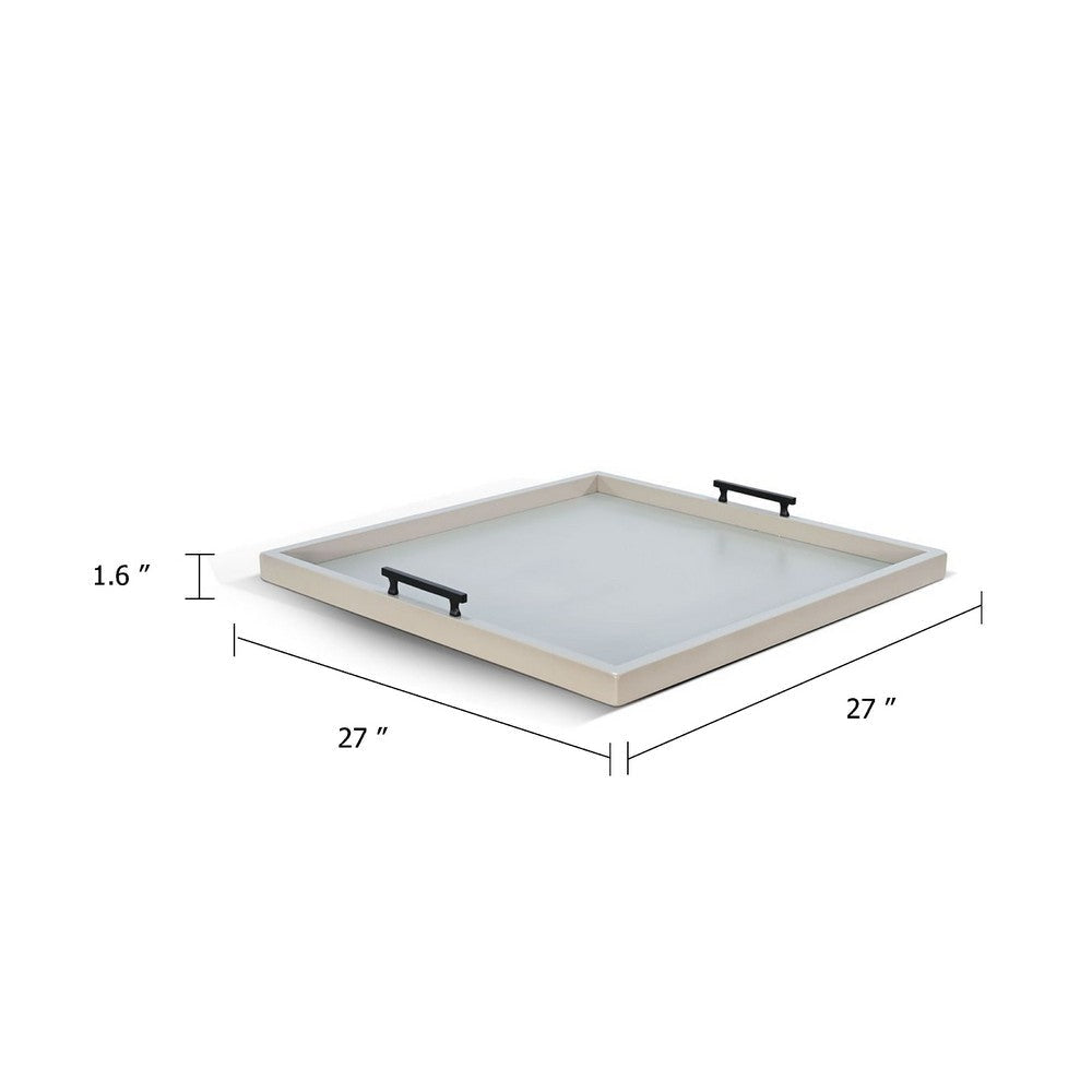 Yela Decorative Tray |27x27 Square w Black Handles | Light Gray