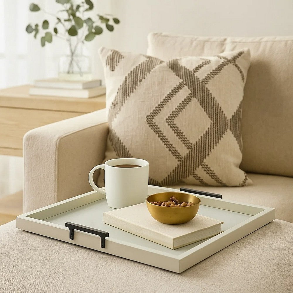 Yela Decorative Tray |27x27 Square w Black Handles | Light Gray